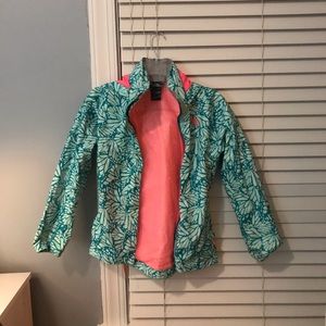 Girls pink and blue North Face rain Jacket!